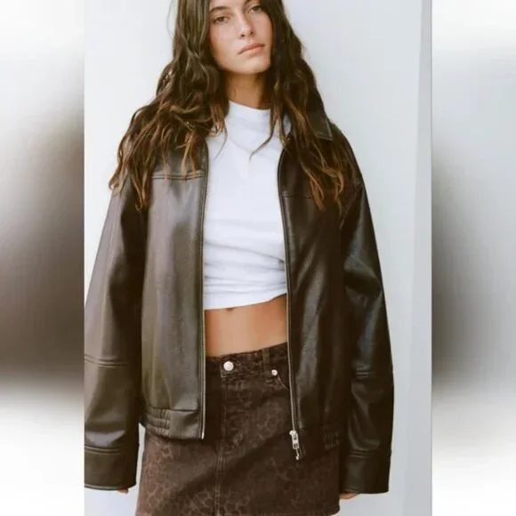 ZARA FAUX LEATHER BOMBER JACKET